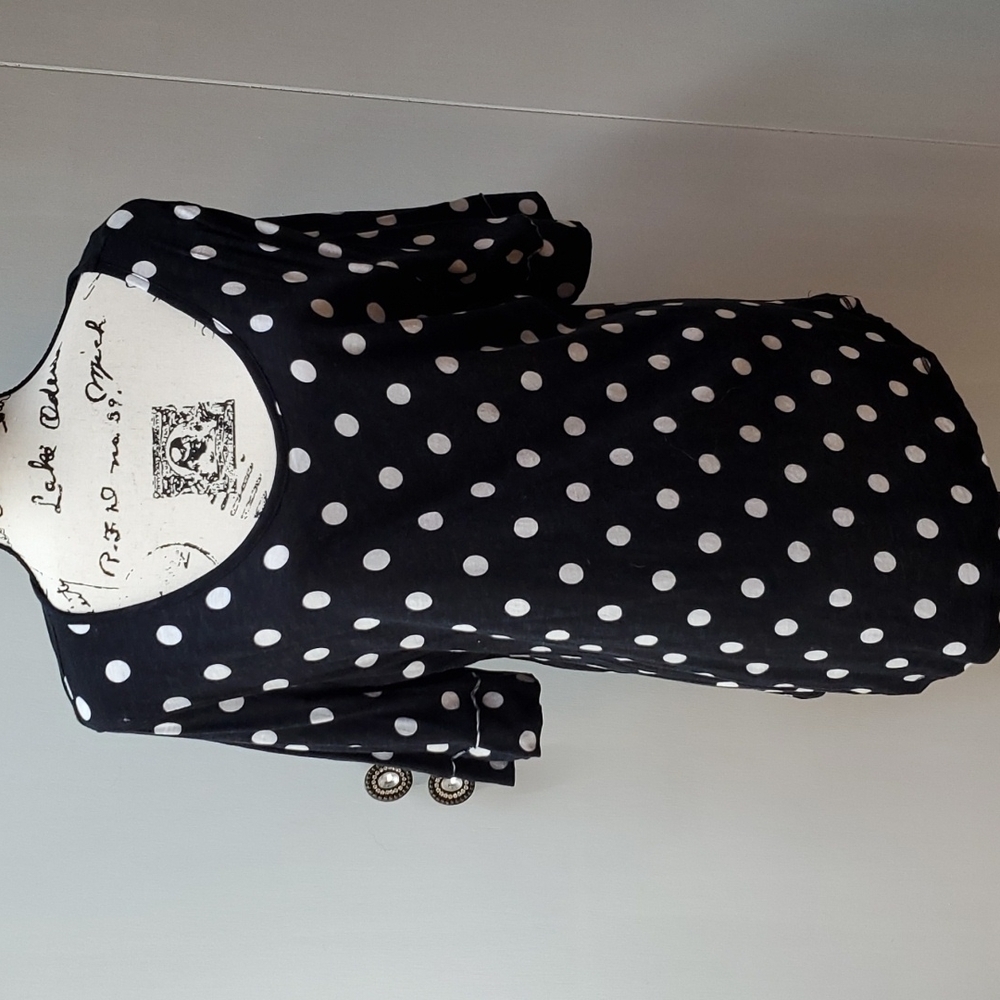 Womens Polka-Dot Top Scoop Neck Trendy Mod Office Careerwear Sz.XL